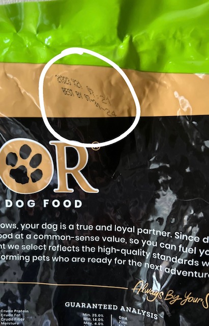 wherre to find the lot code on a bag of Victor dog food