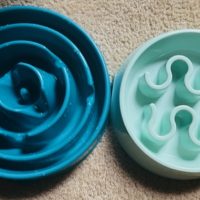 large and small blue slow feeder bowl for dog