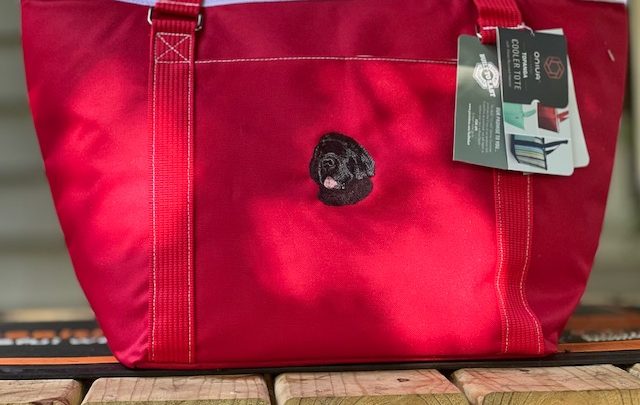 red Newfoundland dog tote