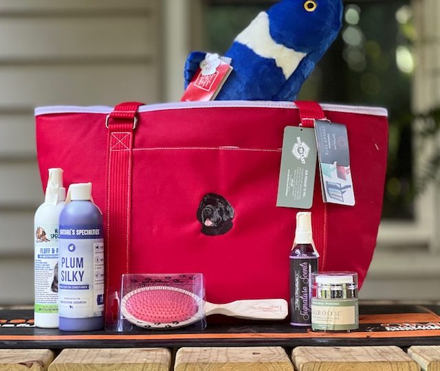 dog tote and grooming supplies from Cherrybrook