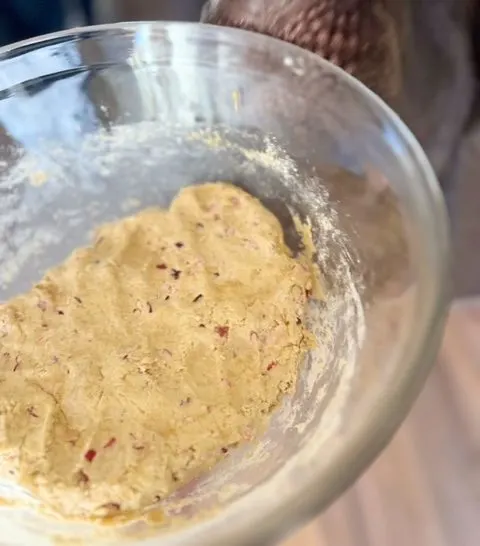 dog treat dough in a large mixing bowl